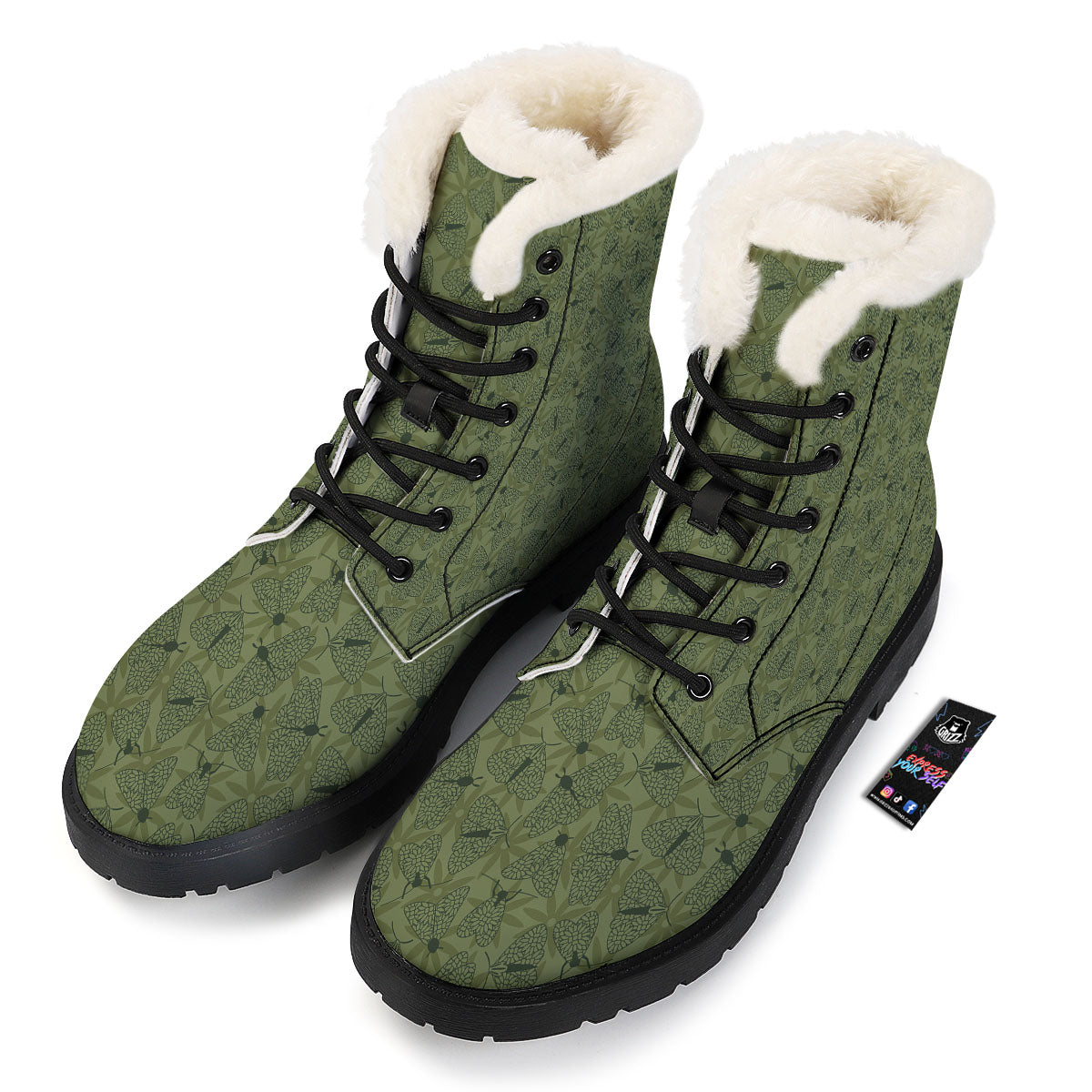 Butterfly Monarch Green Print Pattern Winter Boots-grizzshop
