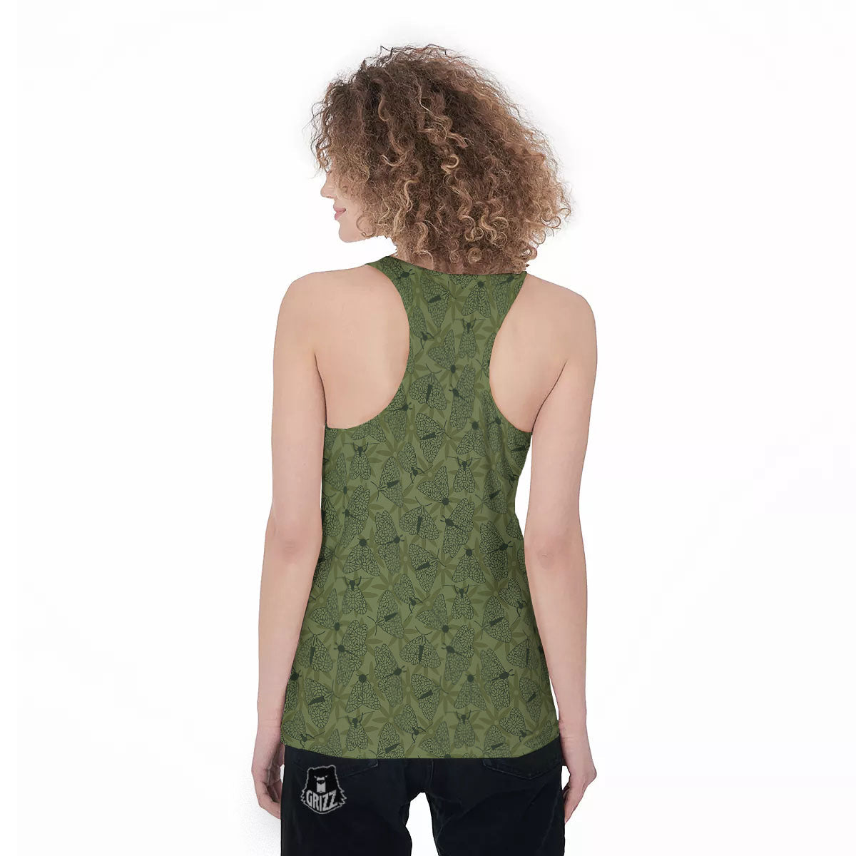 Butterfly Monarch Green Print Pattern Women's Racerback Tank Top-grizzshop