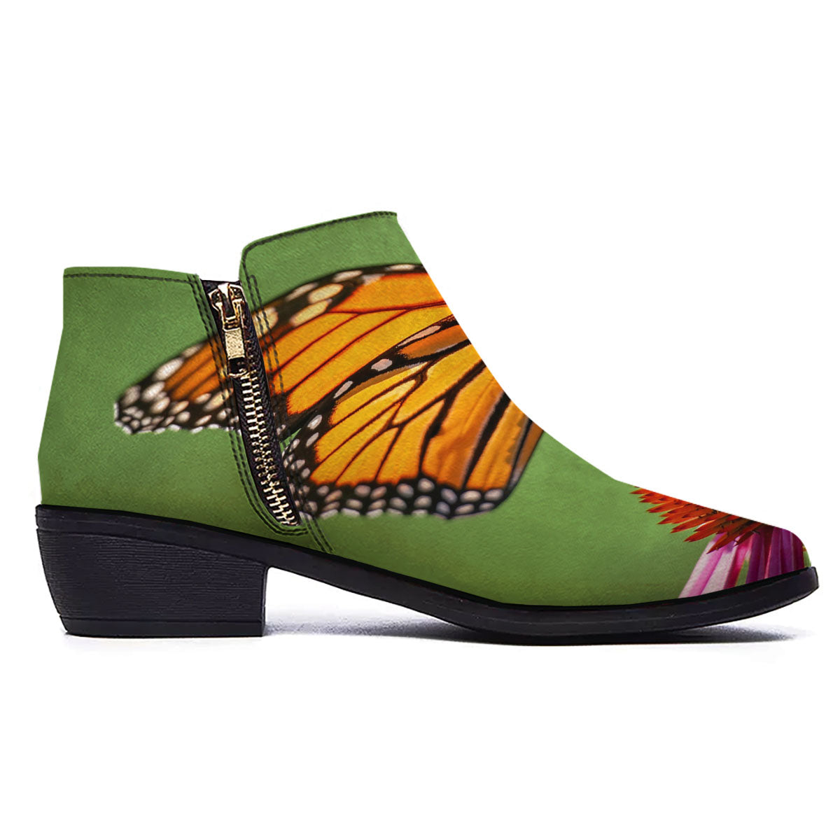 Butterfly Monarch Orange Print Ankle Boots-grizzshop