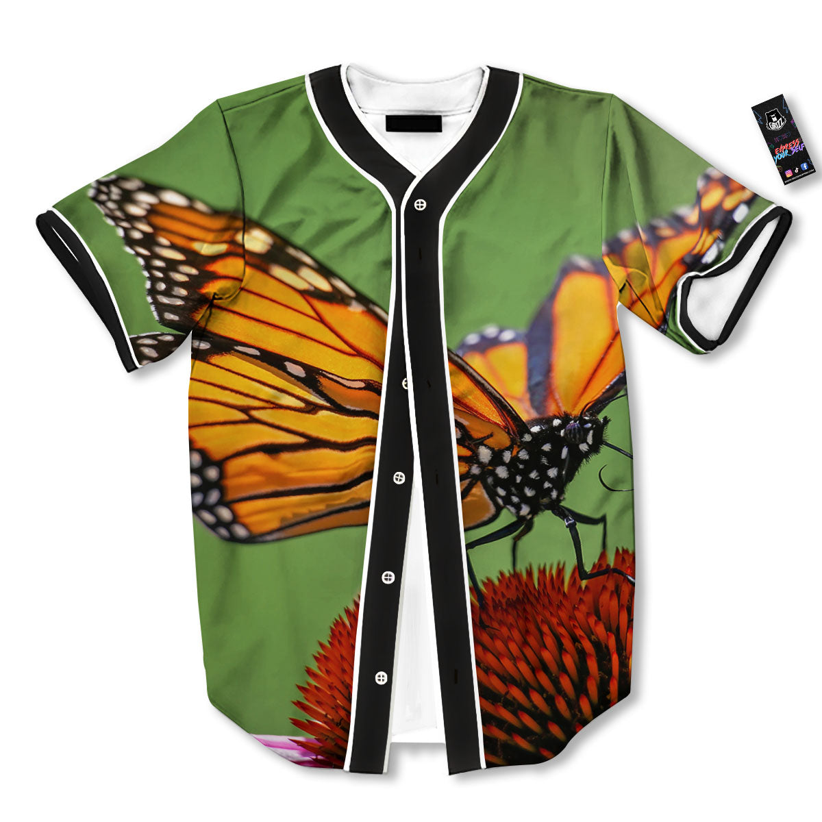 Butterfly Monarch Orange Print Baseball Jersey-grizzshop