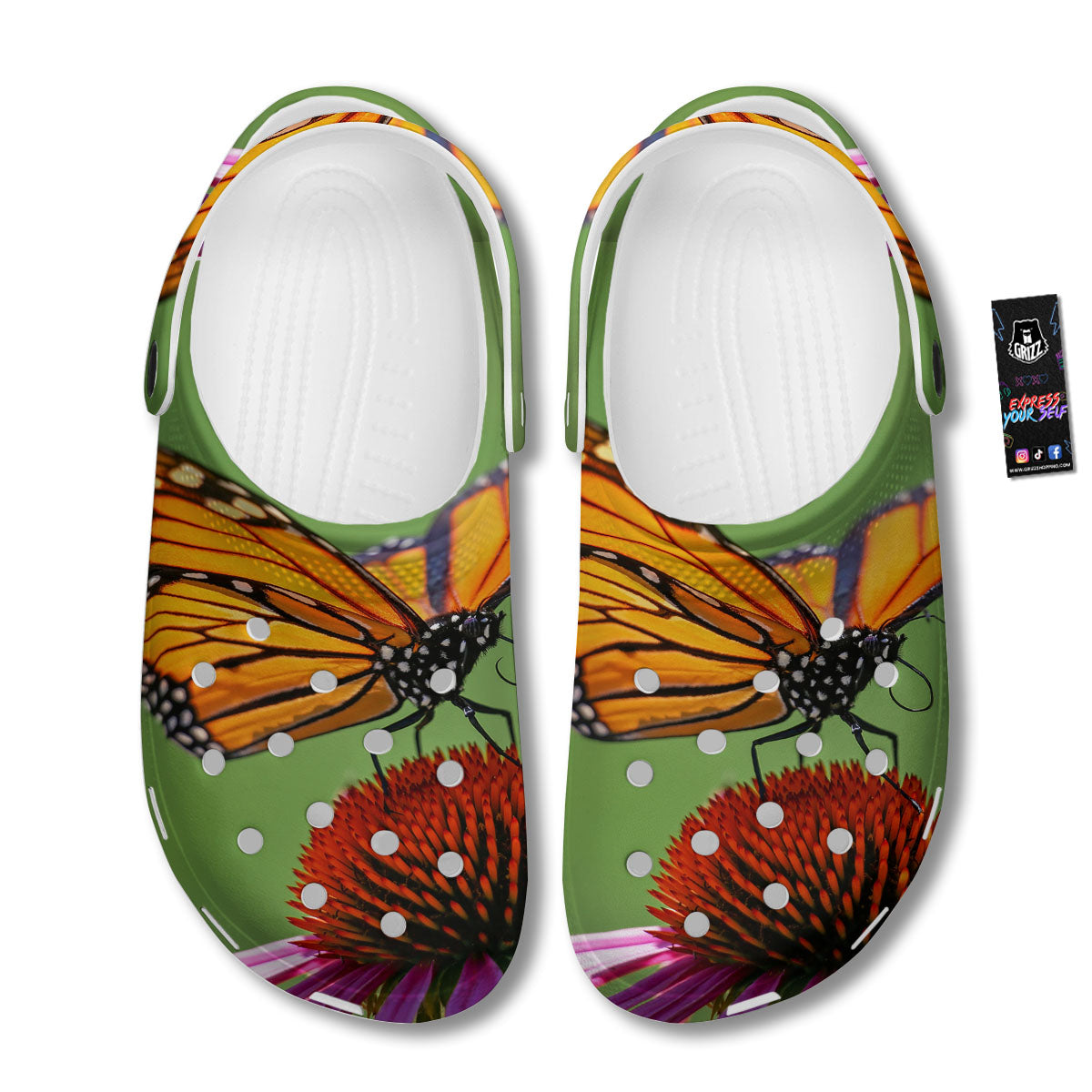 Butterfly Monarch Orange Print Clog-grizzshop