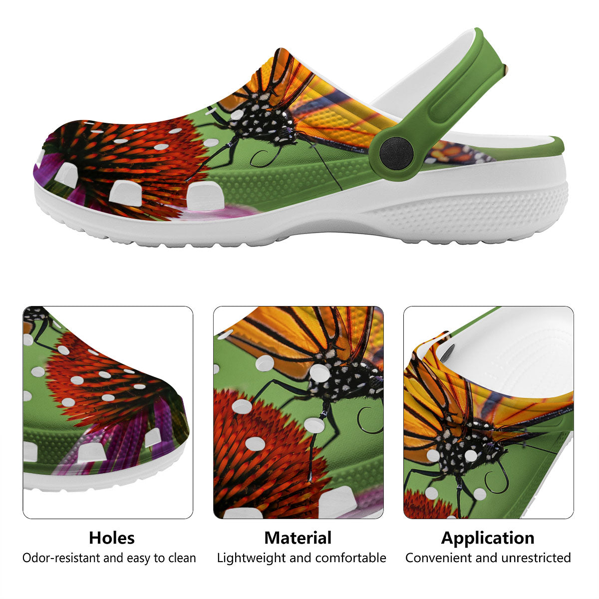 Butterfly Monarch Orange Print Clog-grizzshop