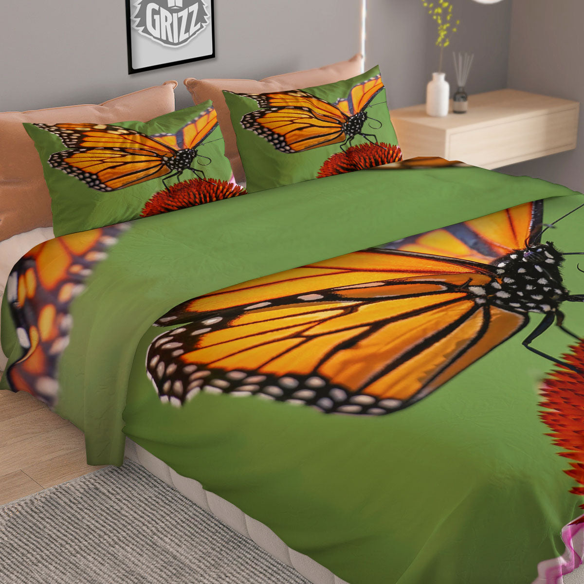 Butterfly Monarch Orange Print Duvet Cover Bedding Set