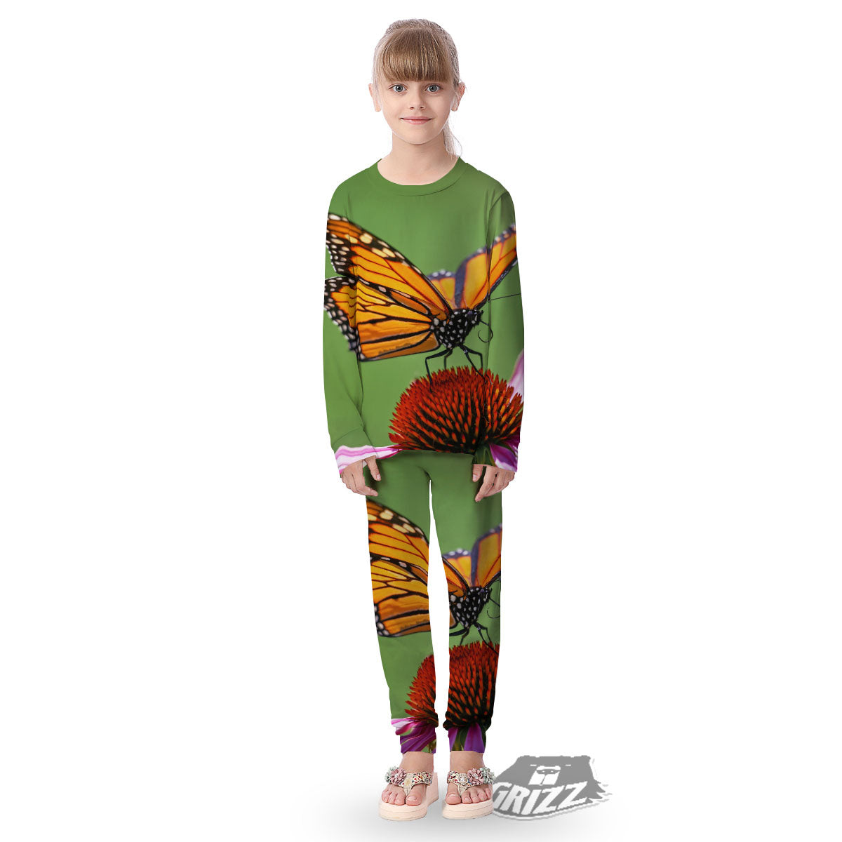 Butterfly Monarch Orange Print Kid's Pajamas-grizzshop