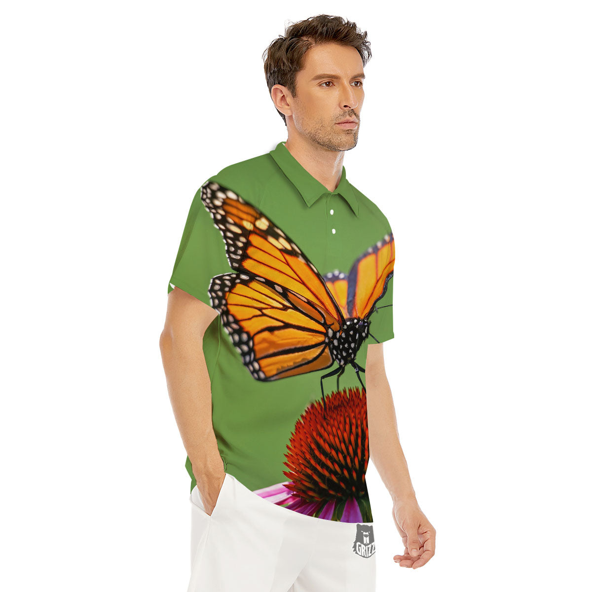 Butterfly Monarch Orange Print Men's Golf Shirts-grizzshop