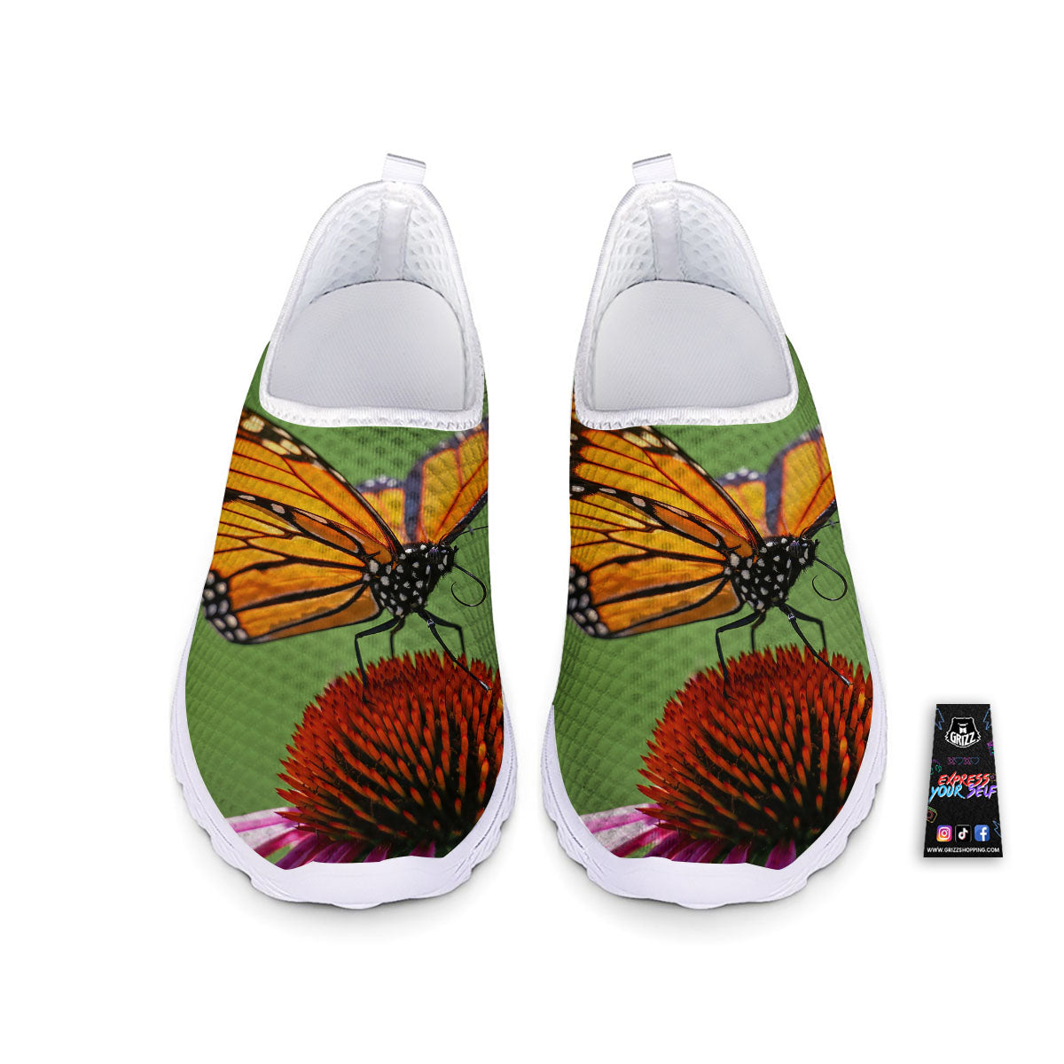 Butterfly Monarch Orange Print Nurse Shoes-grizzshop