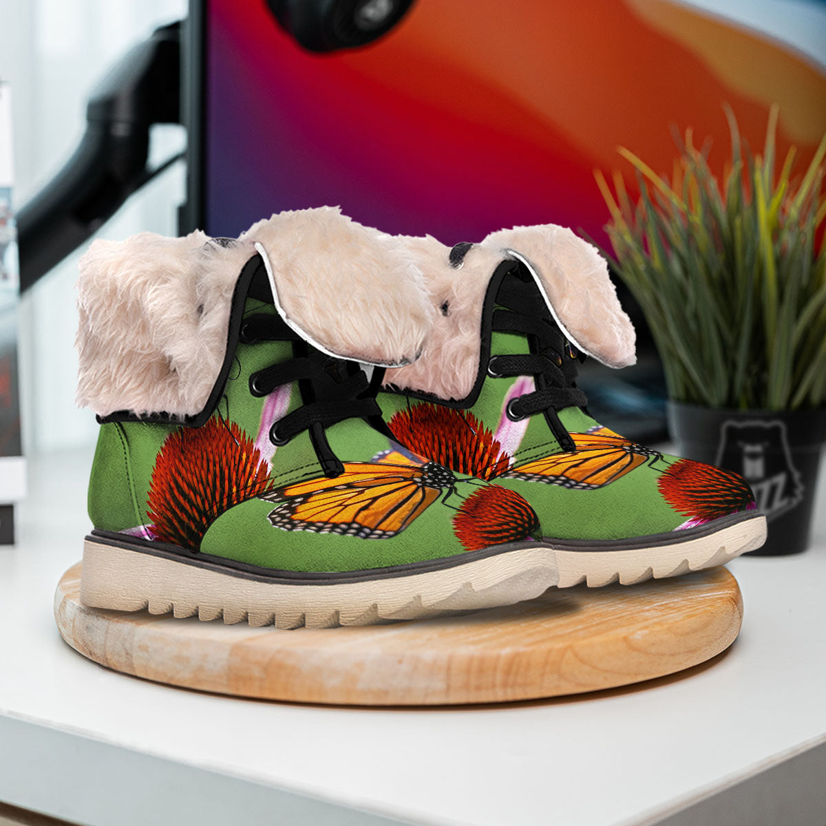 Butterfly Monarch Orange Print Snow Boots-grizzshop