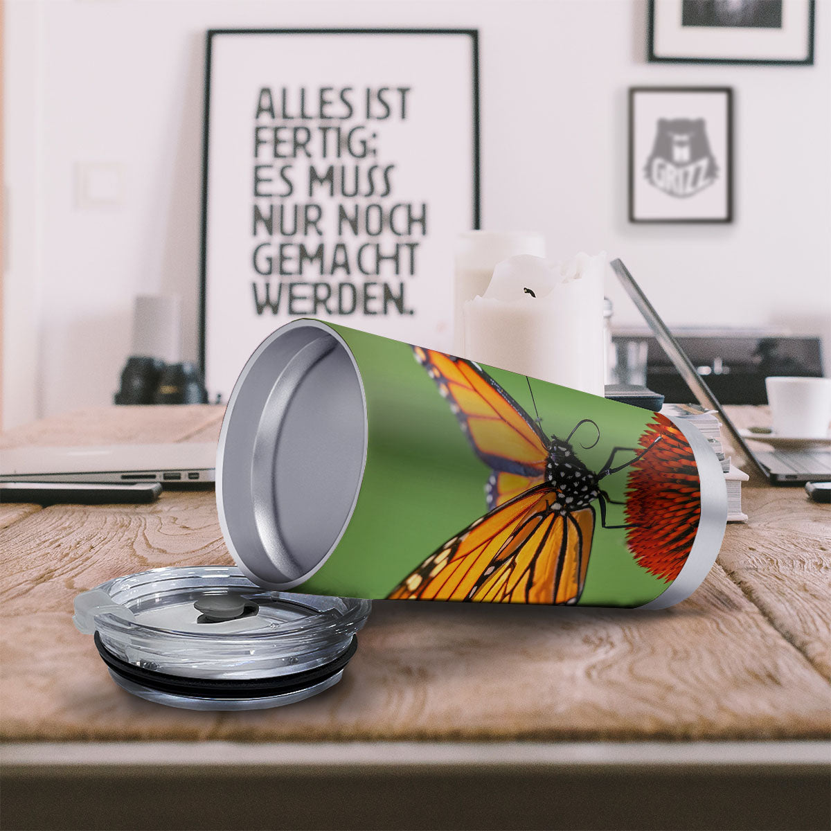 Butterfly Monarch Orange Print Tumbler-grizzshop