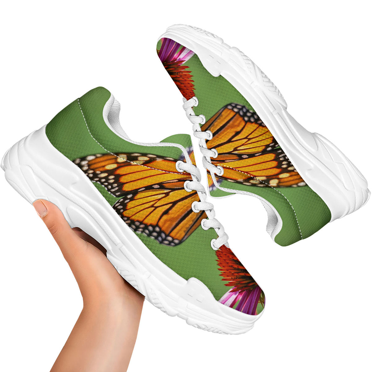Butterfly Monarch Orange Print White Chunky Shoes-grizzshop
