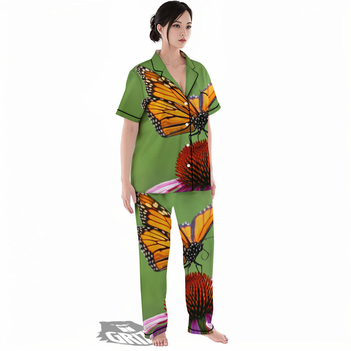 Butterfly Monarch Orange Print Women's Pajamas Set-grizzshop