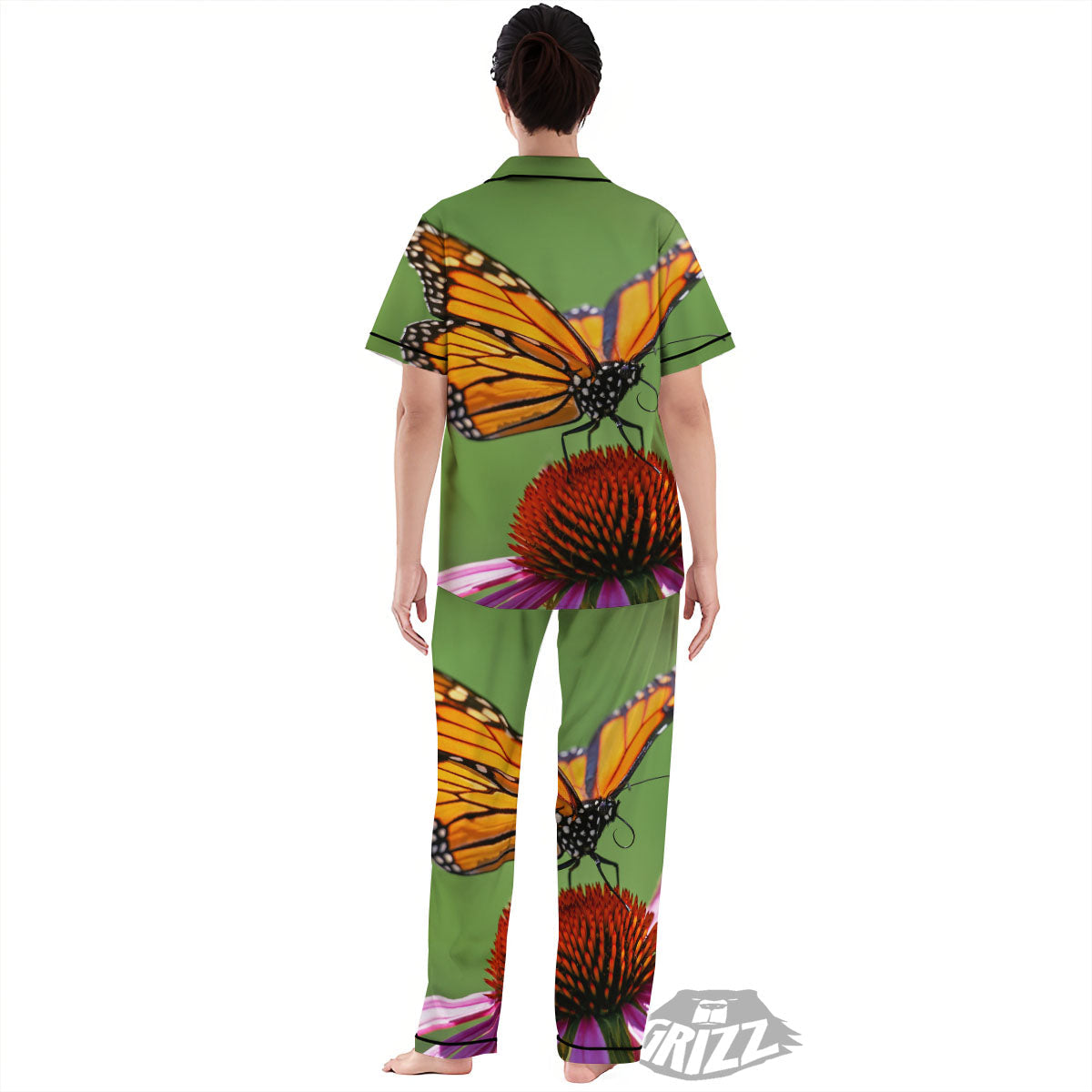 Butterfly Monarch Orange Print Women's Pajamas Set-grizzshop