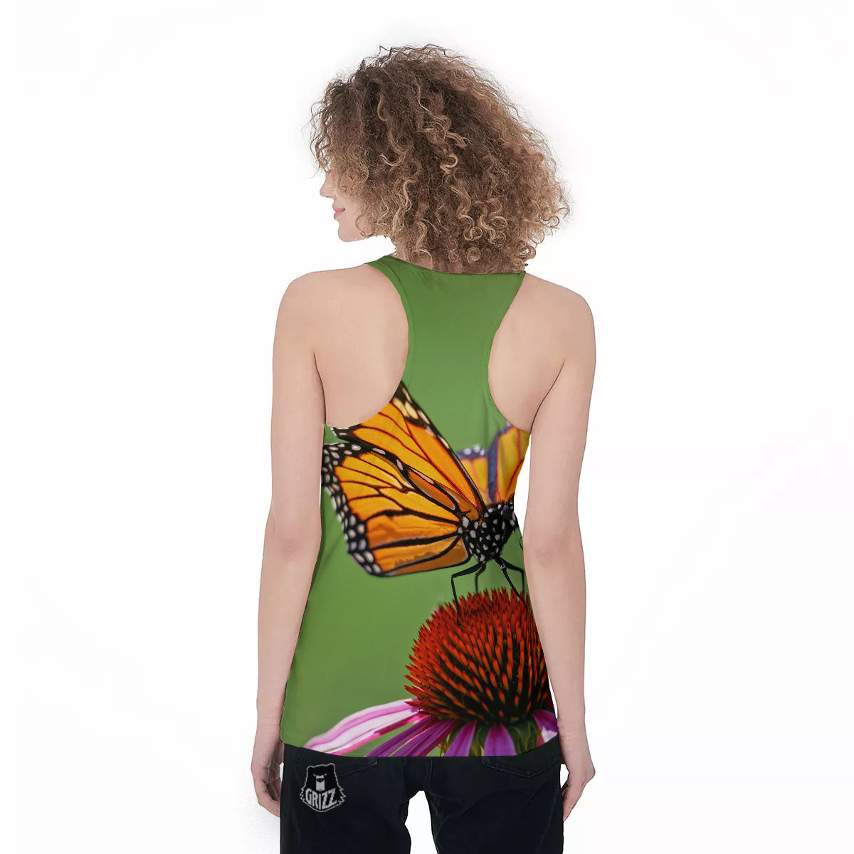 Butterfly Monarch Orange Print Women's Racerback Tank Top-grizzshop