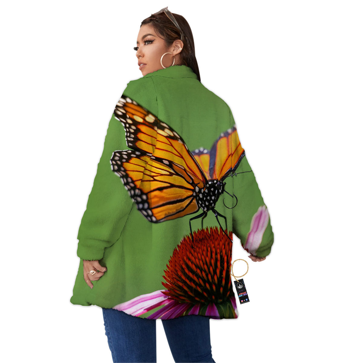Butterfly Monarch Orange Print Women's Sherpa Jacket-grizzshop