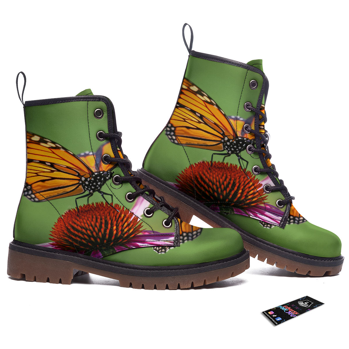 Butterfly Monarch Orange Print Work Boots-grizzshop