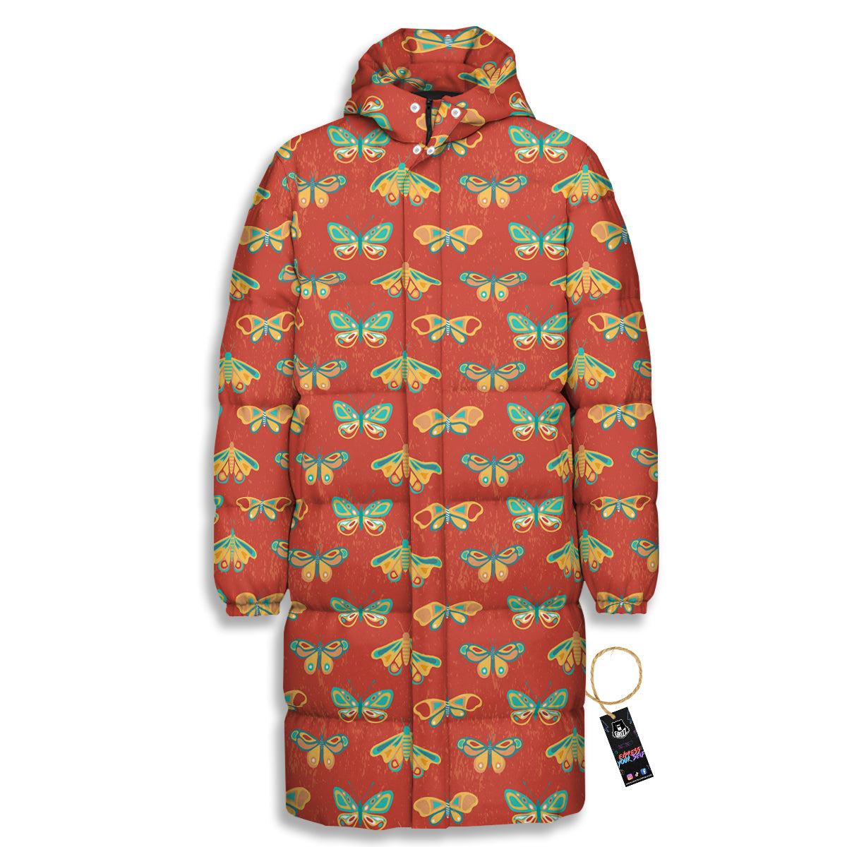 Butterfly Monarch Vintage Print Pattern Long Down Jacket-grizzshop