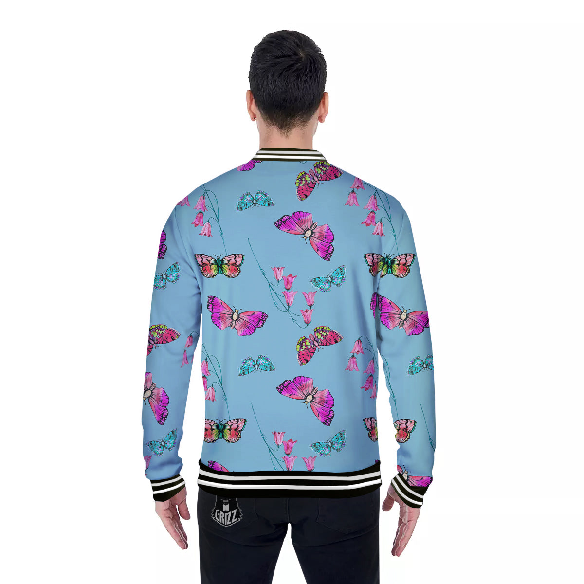 Butterfly Pink And Turquoise Print Pattern Baseball Jacket-grizzshop