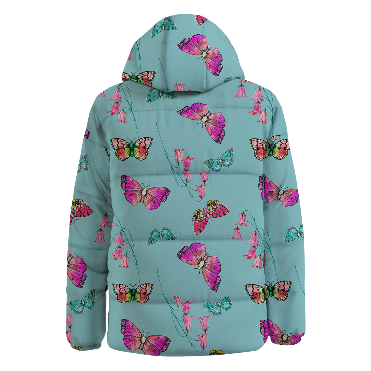 Butterfly Pink And Turquoise Print Pattern Down Jacket-grizzshop