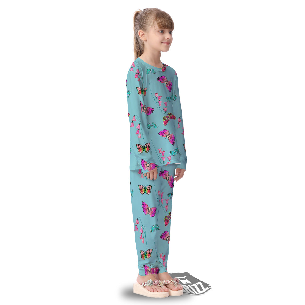 Butterfly Pink And Turquoise Print Pattern Kid's Pajamas-grizzshop