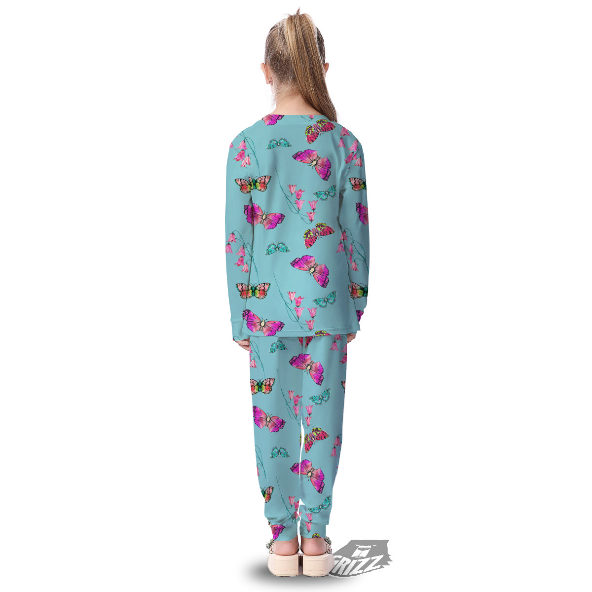 Butterfly Pink And Turquoise Print Pattern Kid's Pajamas-grizzshop