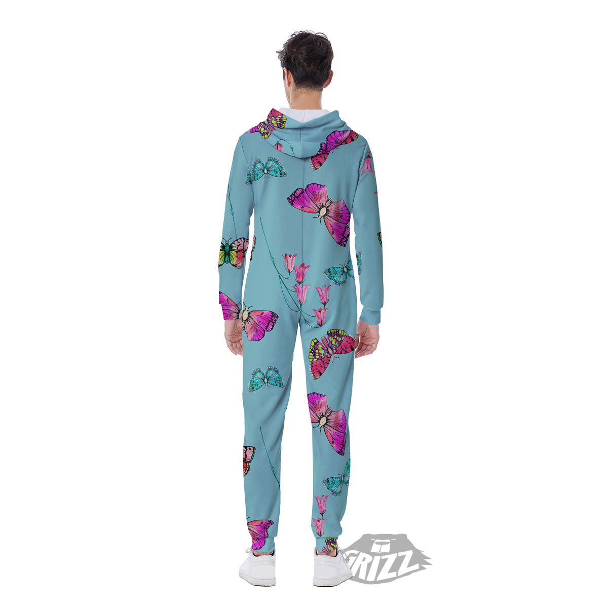 Butterfly Pink And Turquoise Print Pattern Men's Jumpsuit-grizzshop