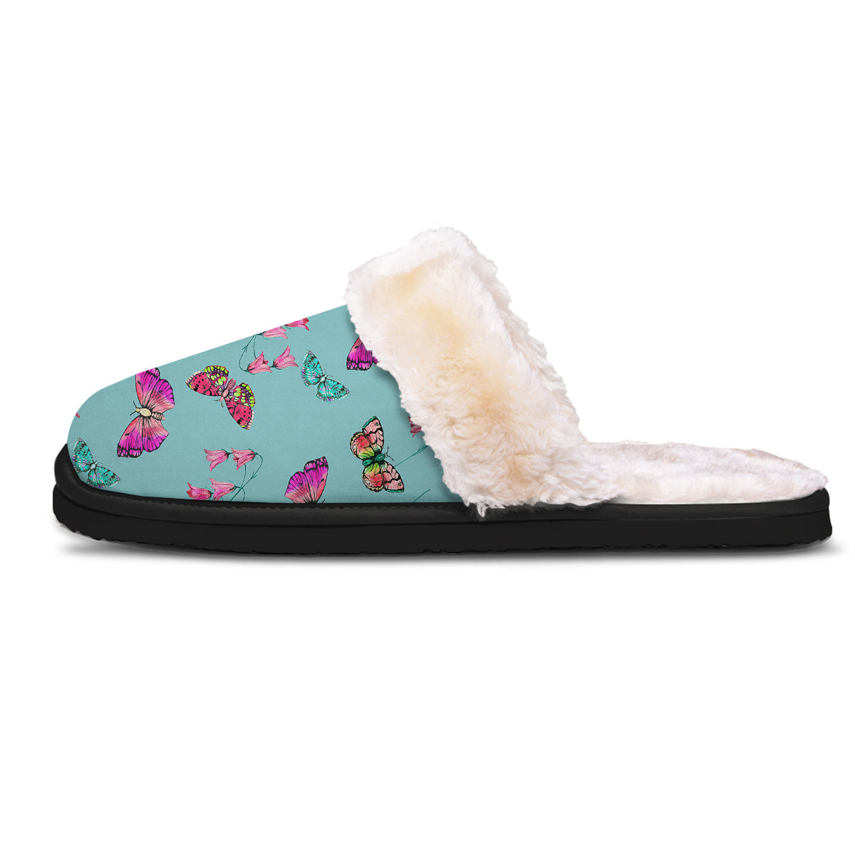 Butterfly Pink And Turquoise Print Pattern Slippers-grizzshop