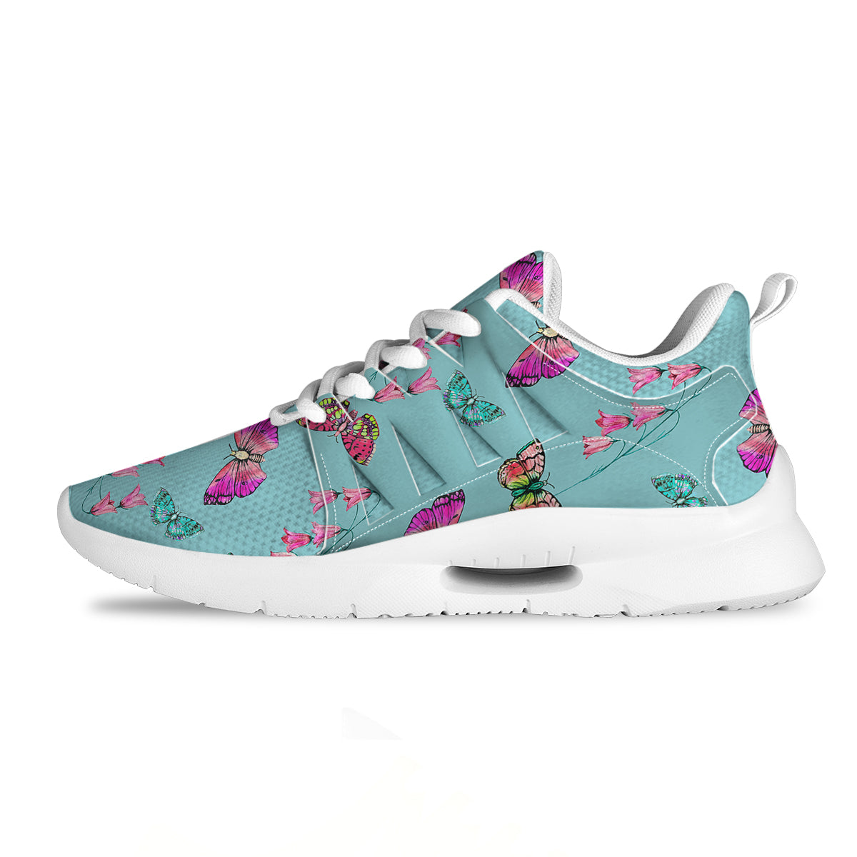 Butterfly Pink And Turquoise Print Pattern Tennis Shoes-grizzshop