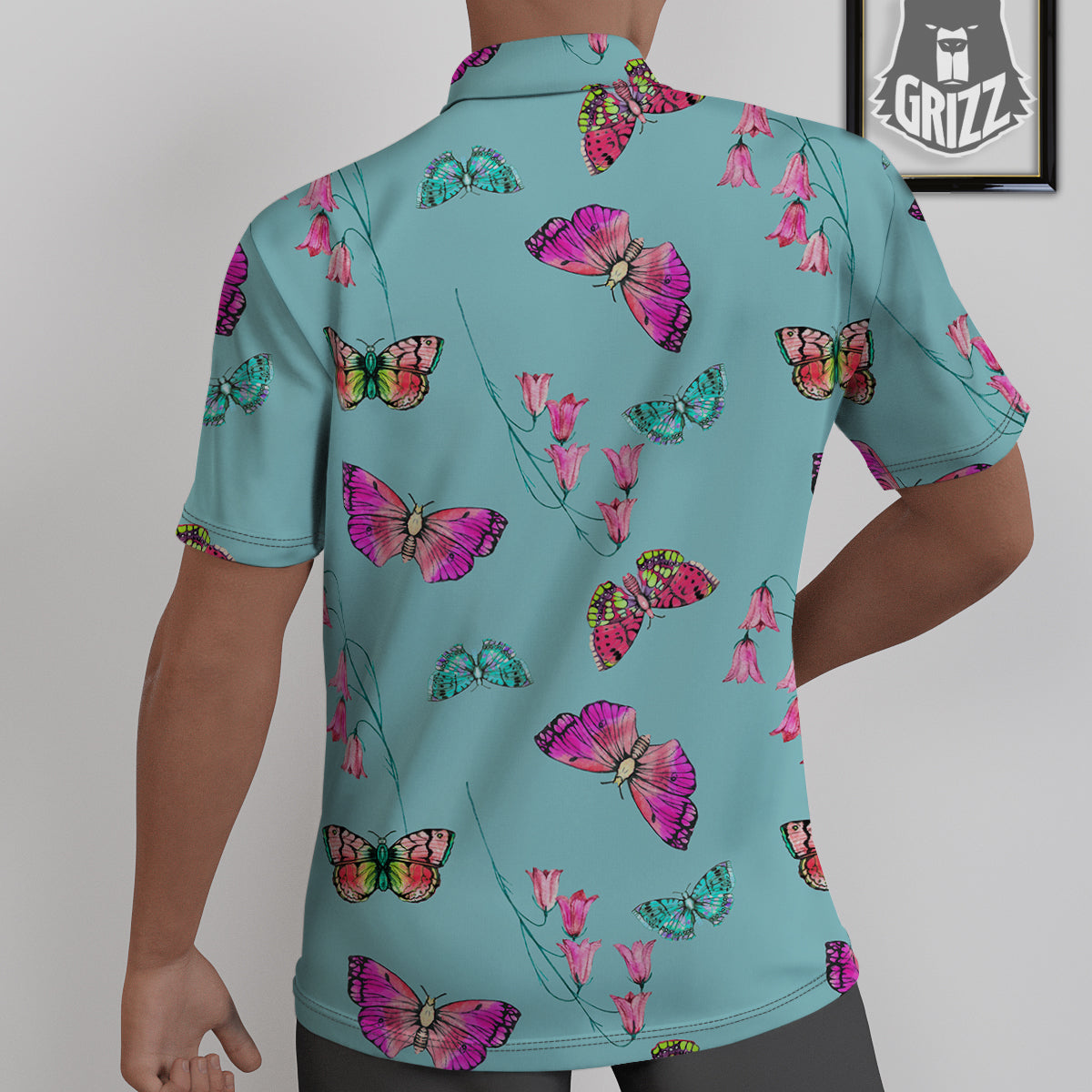 Butterfly Pink And Turquoise Print Pattern Untucked Shirts-grizzshop