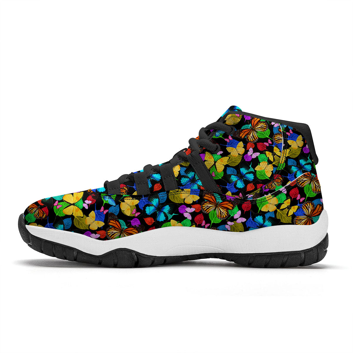 Butterfly Rainbow Print Pattern Black Bball Shoes-grizzshop