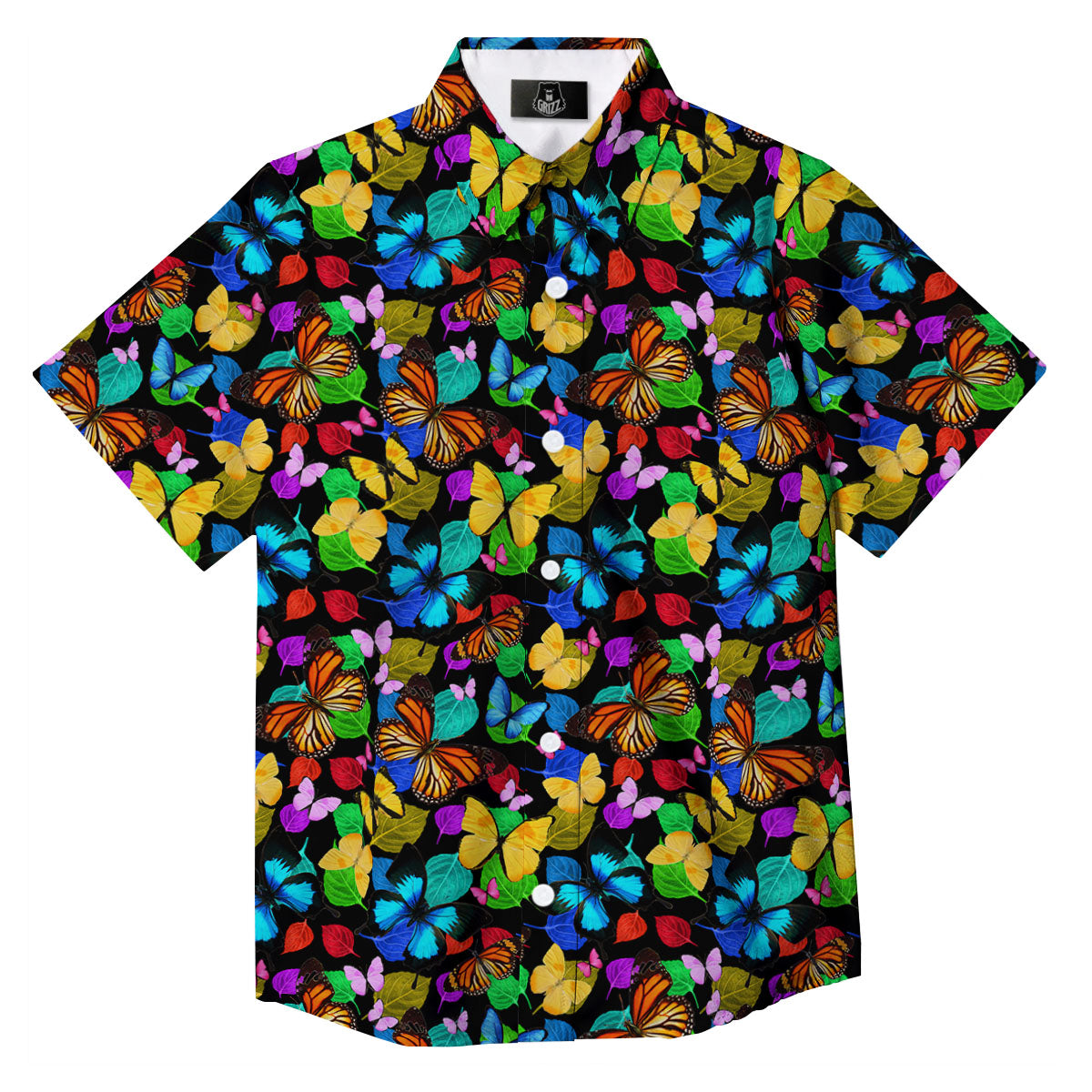 Butterfly Rainbow Print Pattern Button Up Shirt-grizzshop