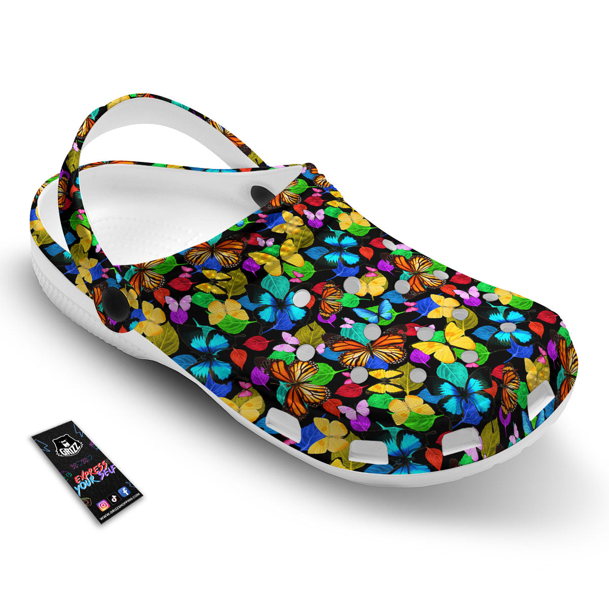 Butterfly Rainbow Print Pattern Clog-grizzshop