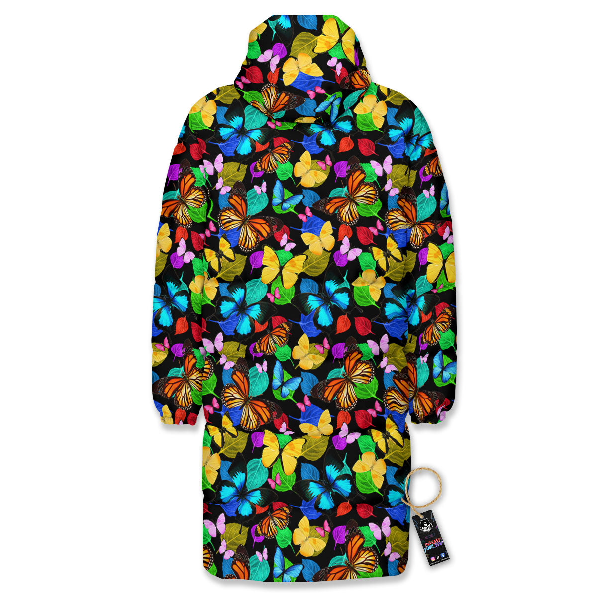 Butterfly Rainbow Print Pattern Long Down Jacket-grizzshop