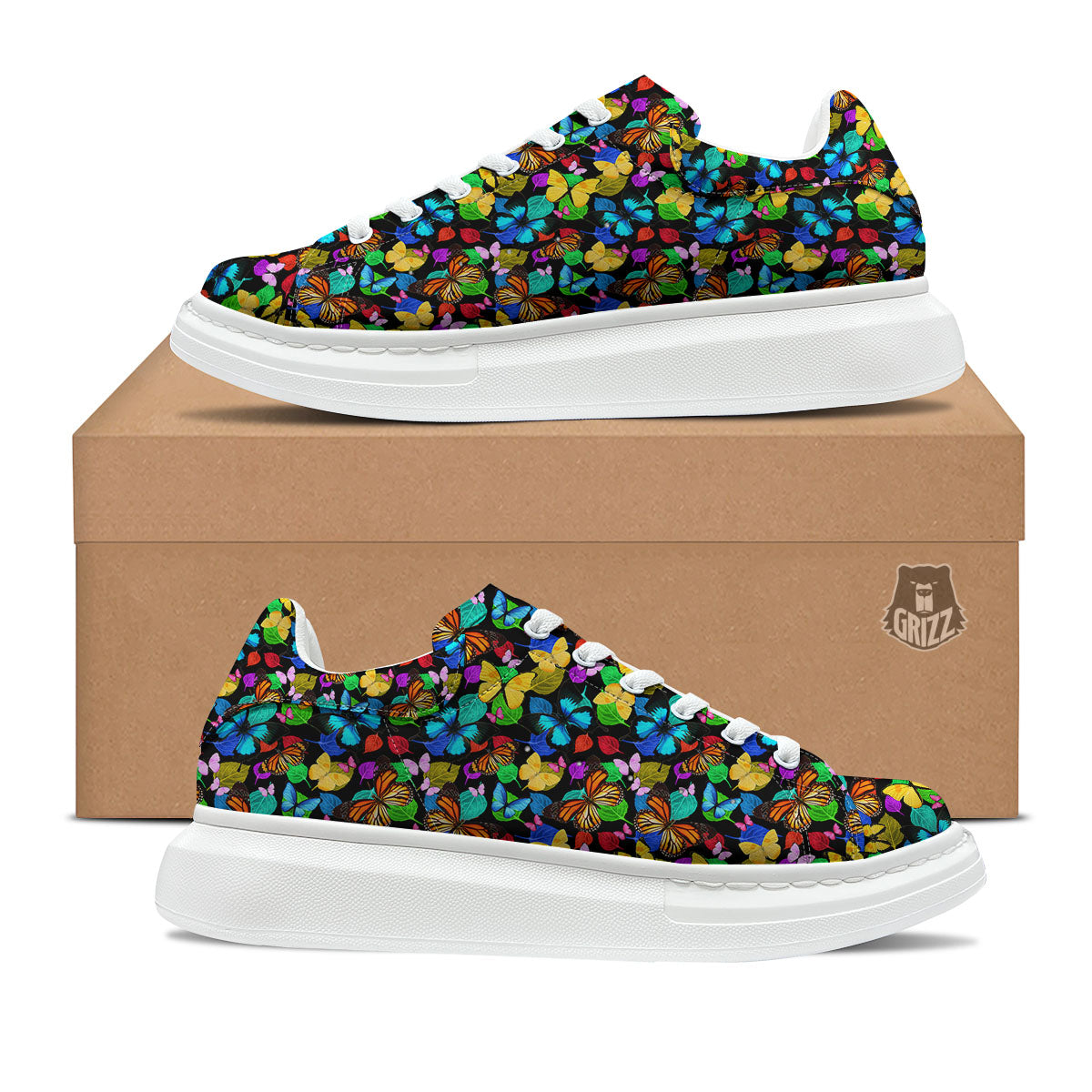 Butterfly Rainbow Print Pattern Platform Shoes-grizzshop