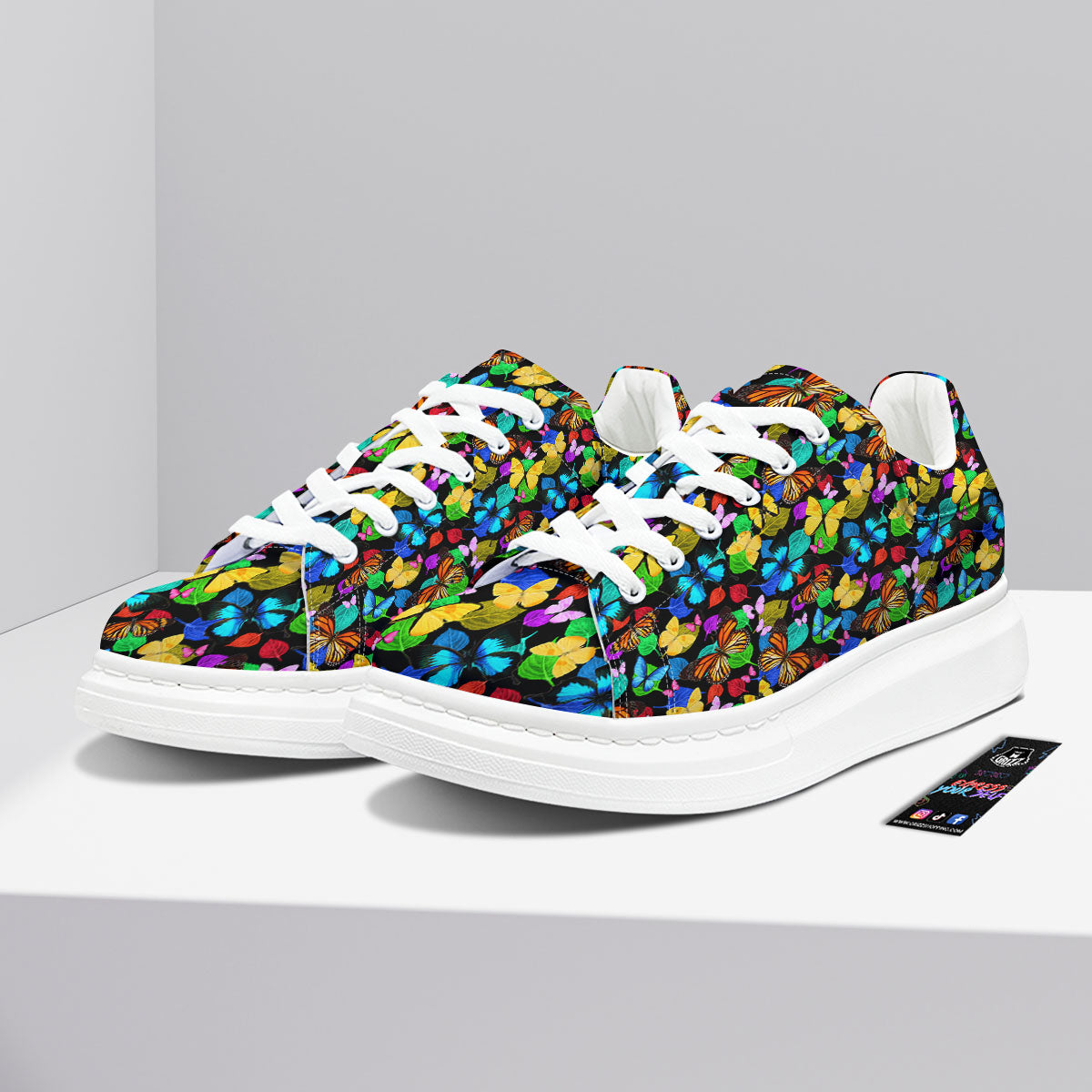 Butterfly Rainbow Print Pattern Platform Shoes-grizzshop
