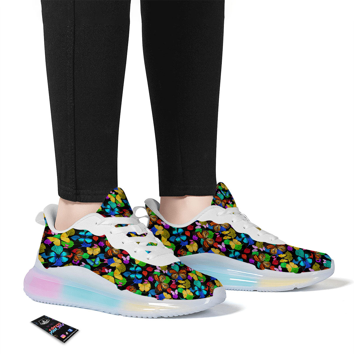Butterfly Rainbow Print Pattern Running Sneakers-grizzshop
