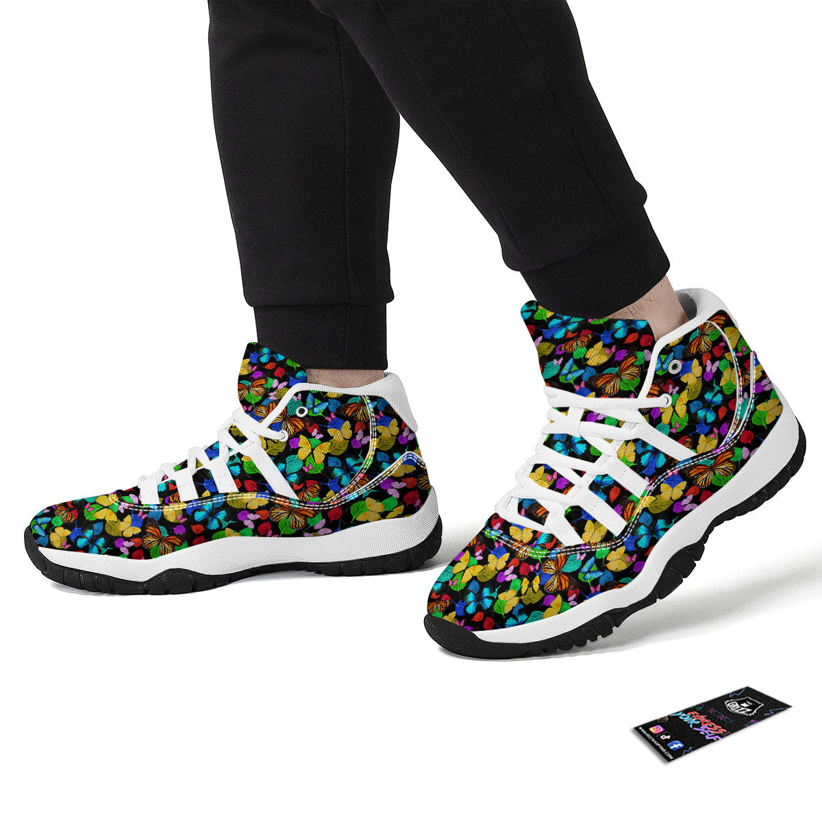 Butterfly Rainbow Print Pattern White Bball Shoes-grizzshop