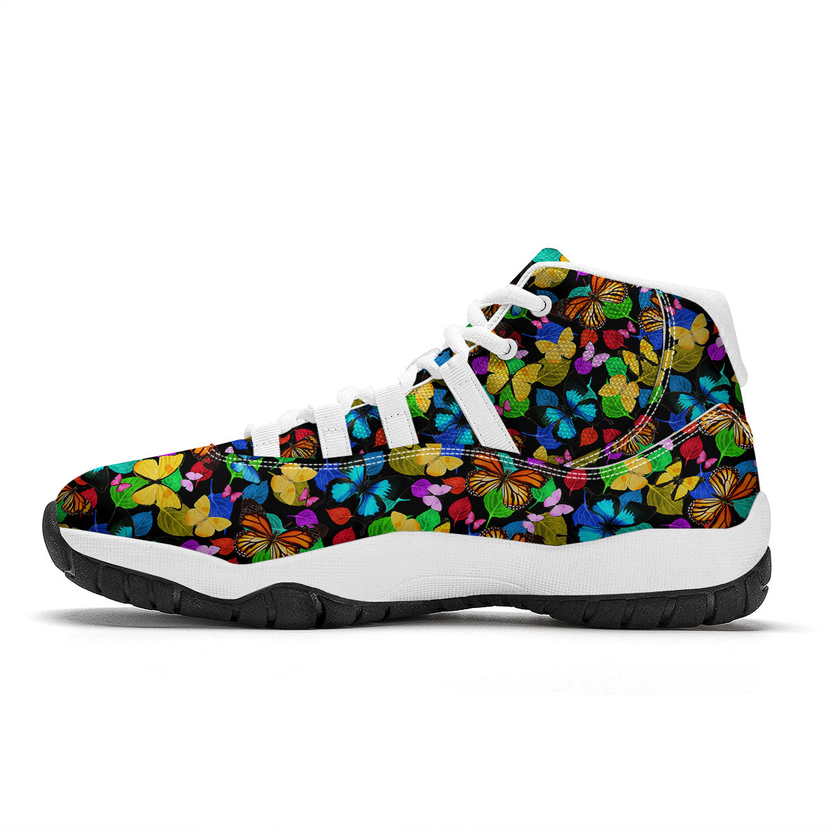 Butterfly Rainbow Print Pattern White Bball Shoes-grizzshop