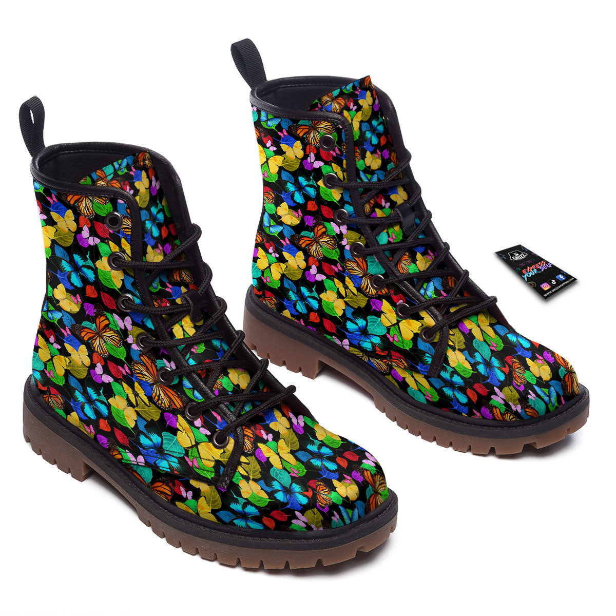 Butterfly Rainbow Print Pattern Work Boots-grizzshop