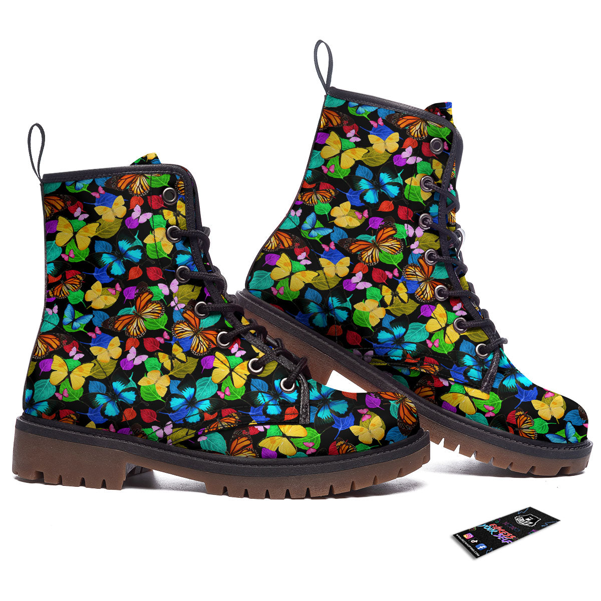 Butterfly Rainbow Print Pattern Work Boots-grizzshop