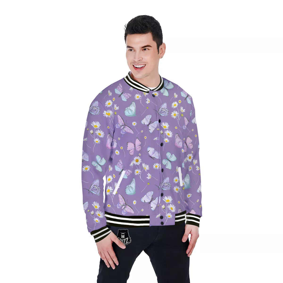 Butterfly Spring Print Pattern Baseball Jacket-grizzshop