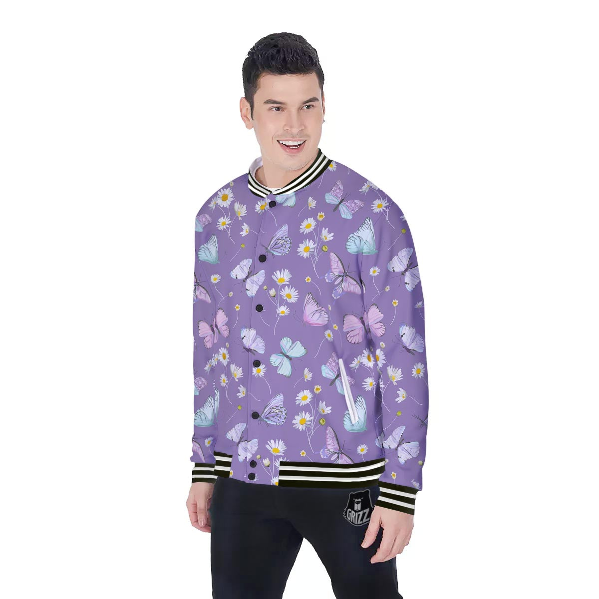 Butterfly Spring Print Pattern Baseball Jacket-grizzshop