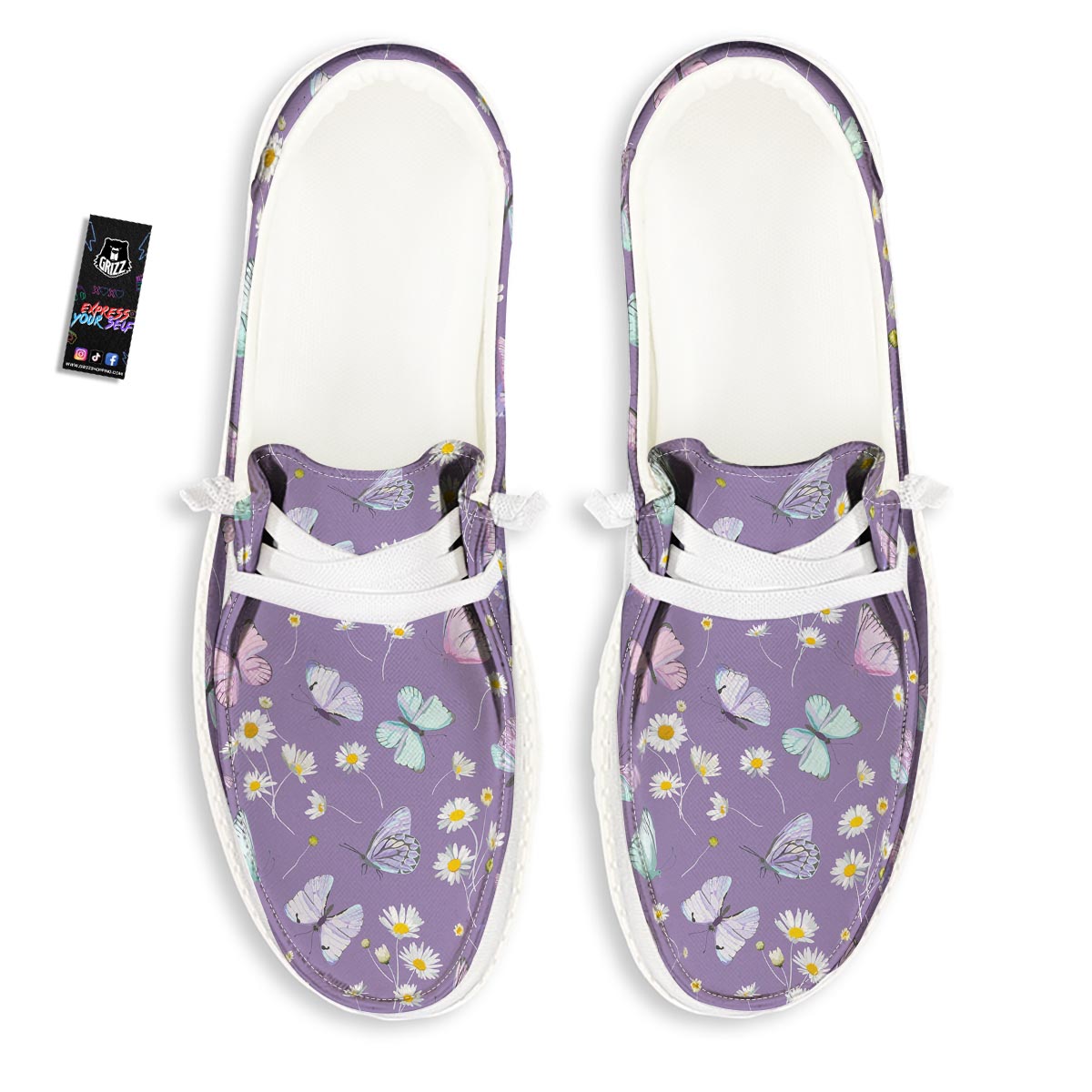 Butterfly Spring Print Pattern Black Loafers-grizzshop