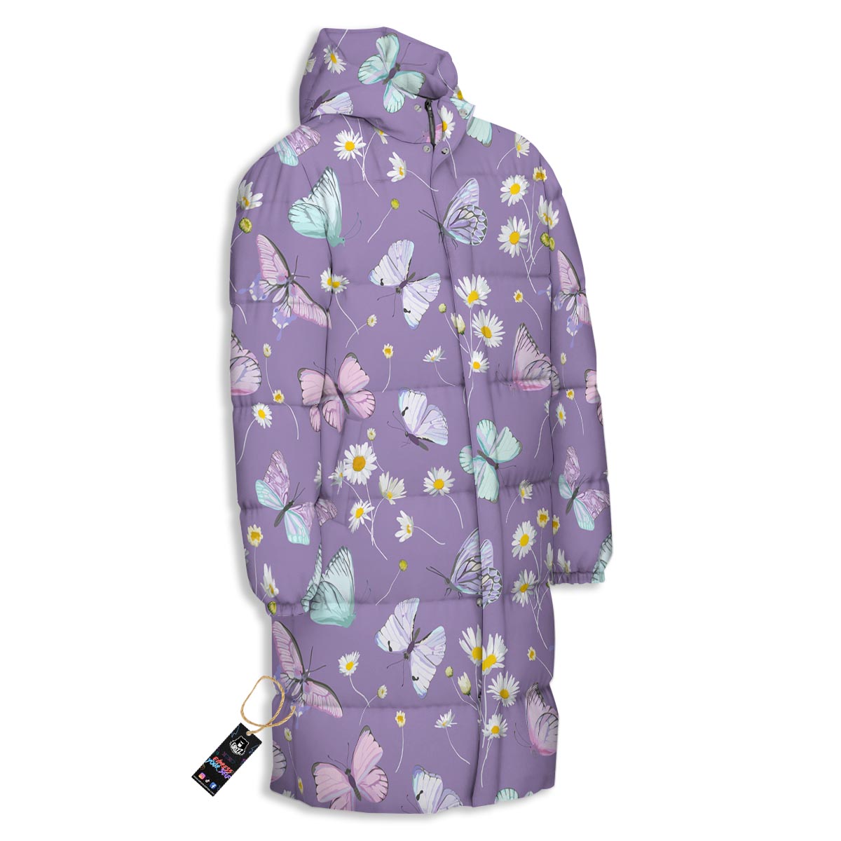 Butterfly Spring Print Pattern Long Down Jacket-grizzshop