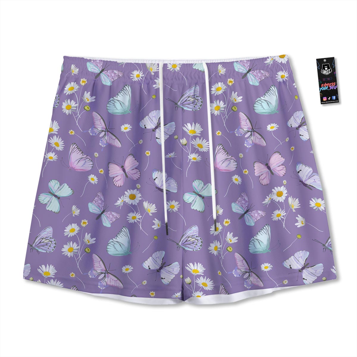 Butterfly Spring Print Pattern Mesh Shorts-grizzshop