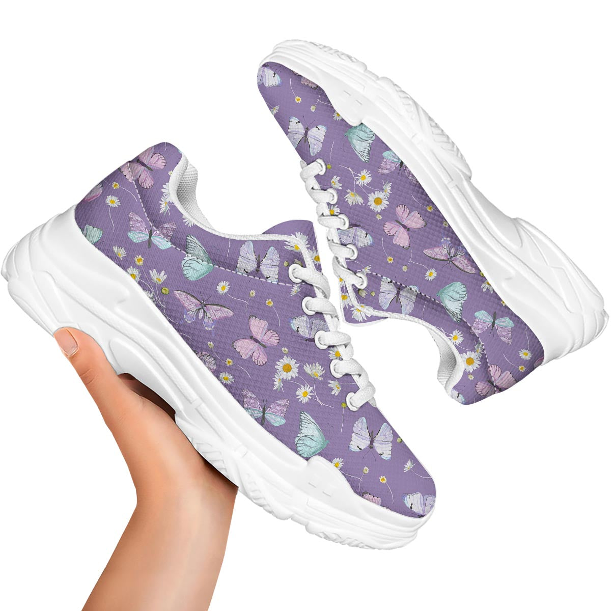 Butterfly Spring Print Pattern White Chunky Shoes-grizzshop