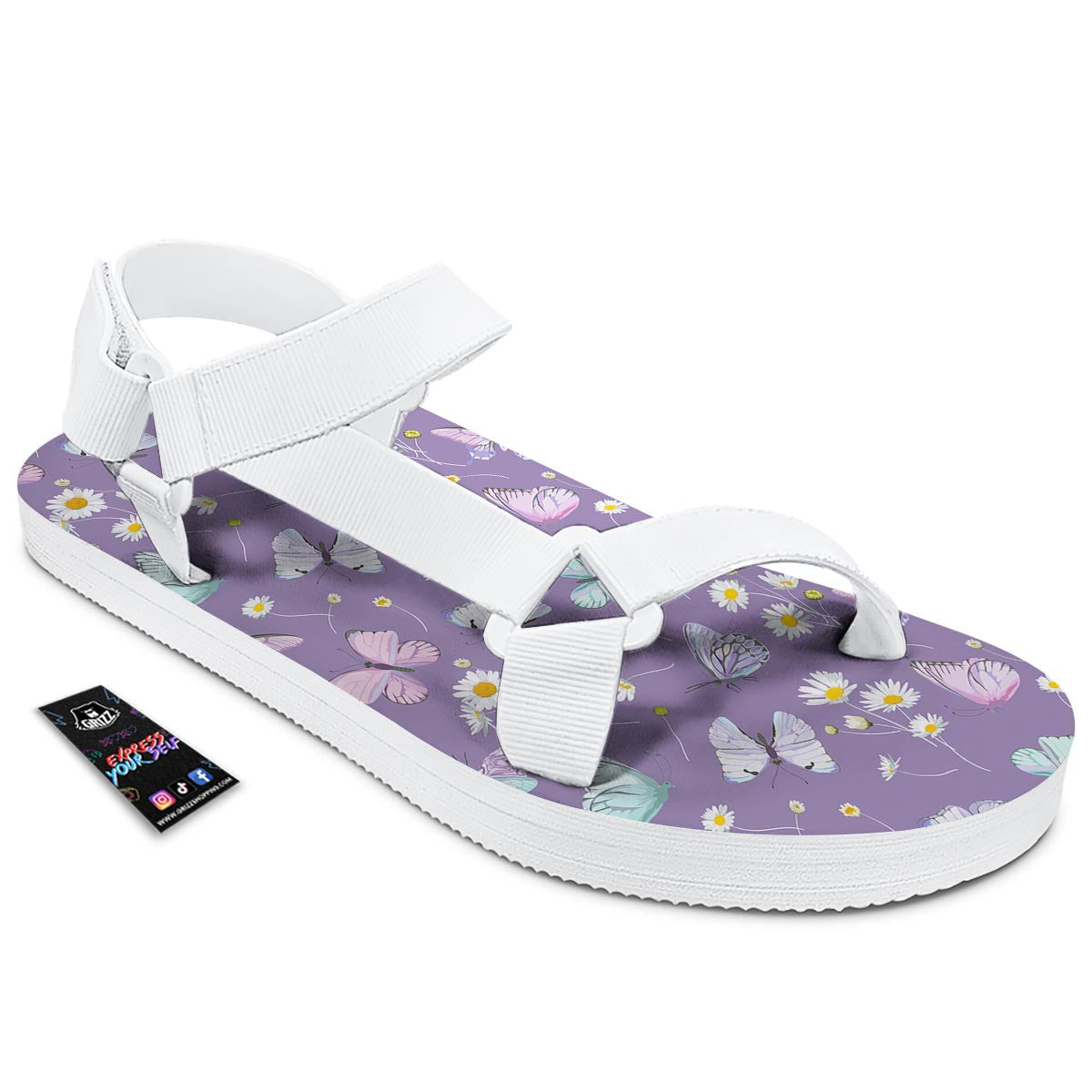 Butterfly Spring Print Pattern White Open Toe Sandals-grizzshop