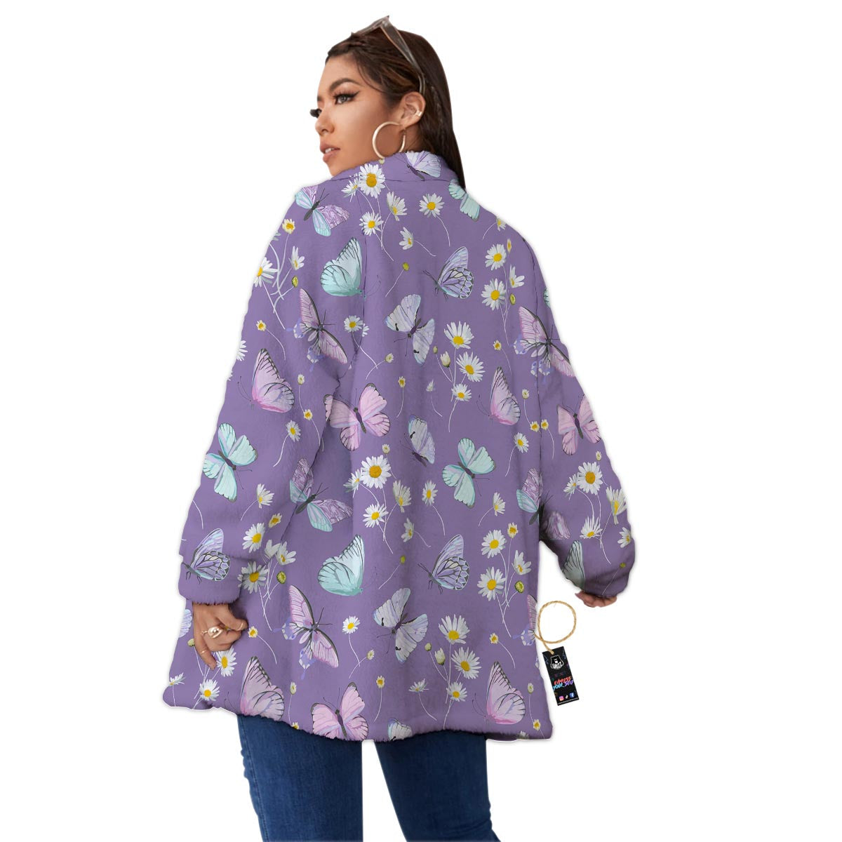 Butterfly Spring Print Pattern Women's Sherpa Jacket-grizzshop