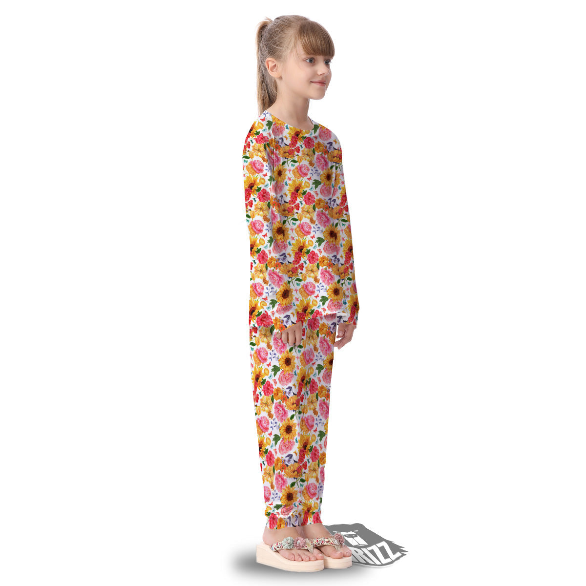 Butterfly Sunflowers Peonies Print Pattern Kid's Pajamas-grizzshop