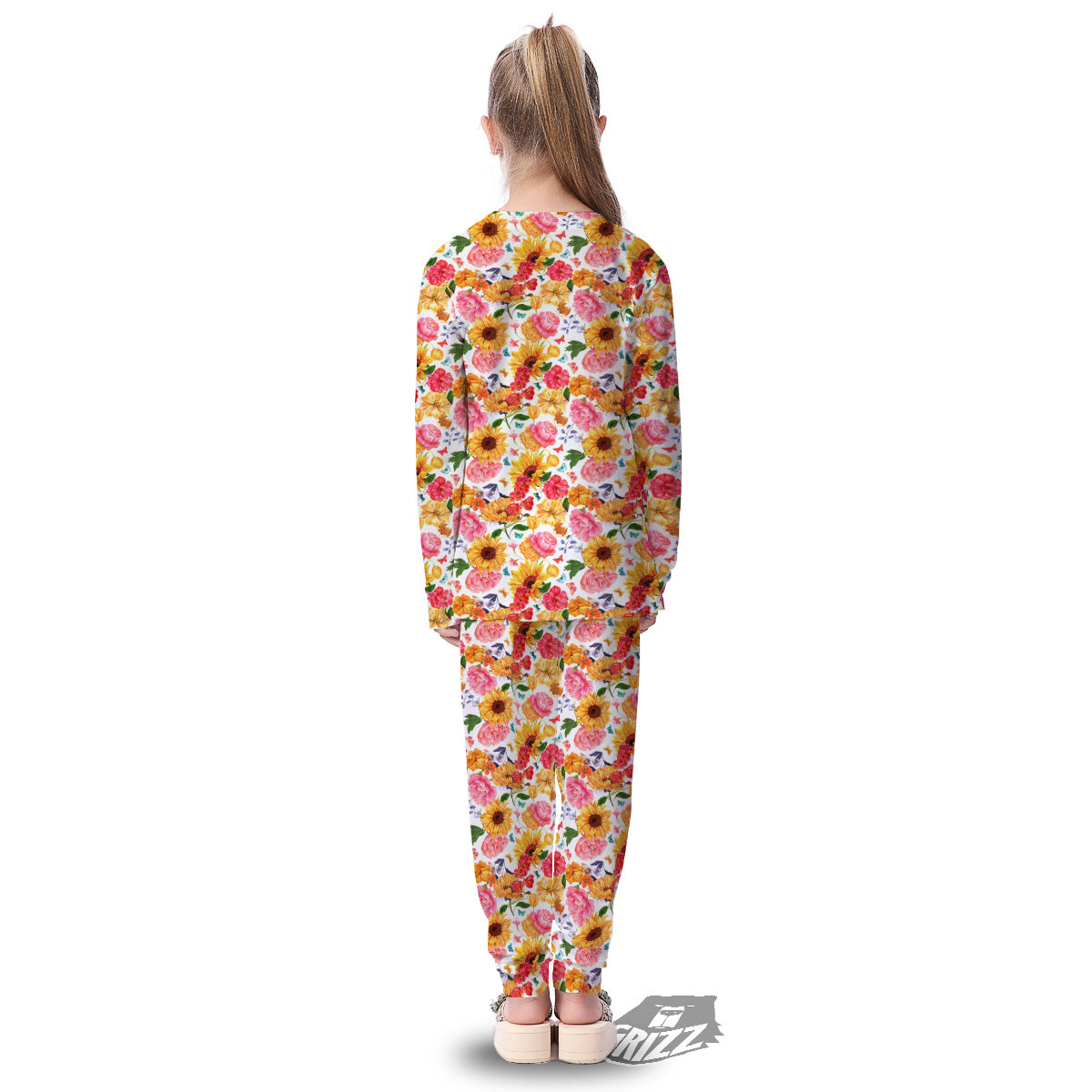 Butterfly Sunflowers Peonies Print Pattern Kid's Pajamas-grizzshop