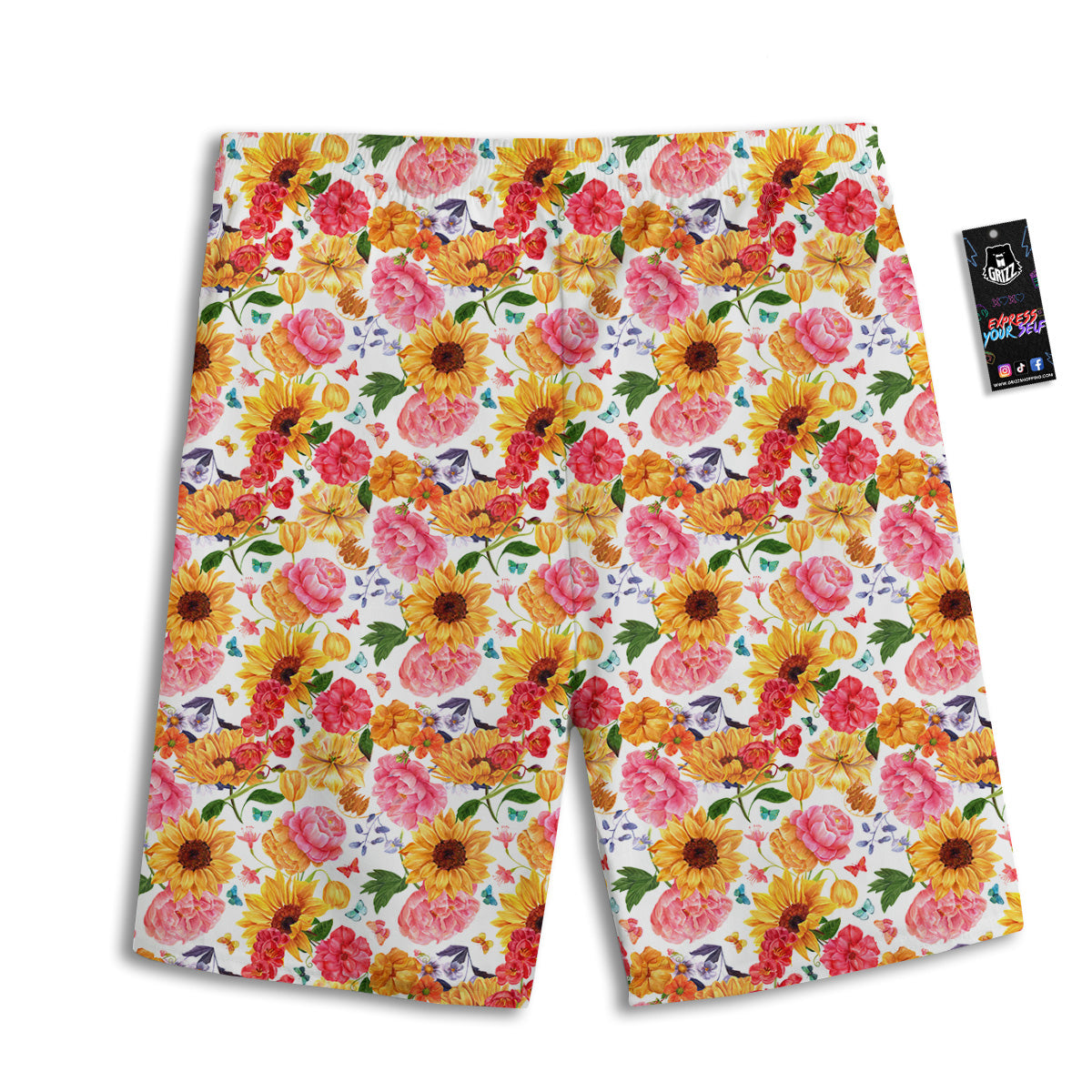 Butterfly Sunflowers Peonies Print Pattern Men's Athletic Shorts