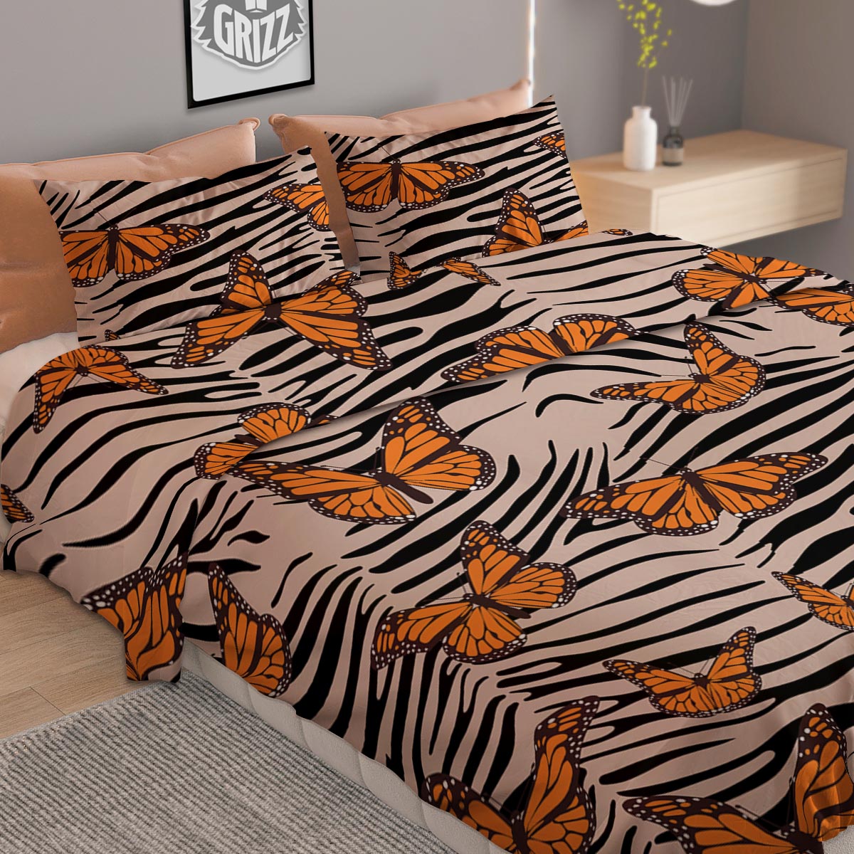 Butterfly Tiger Monarch Print Pattern Duvet Cover Bedding Set